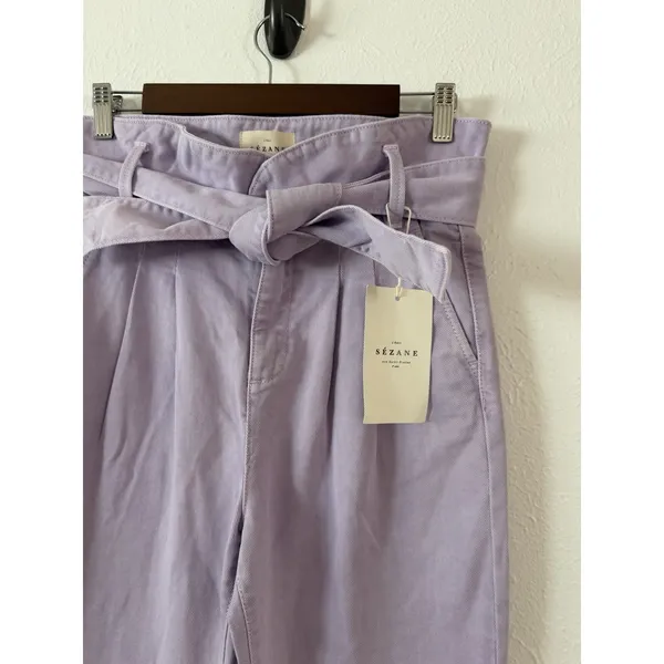 Sézane Paperbag Waist Belted Organic Cotton Tapered Pants Lilac FR34 US2 NWT - Image 8