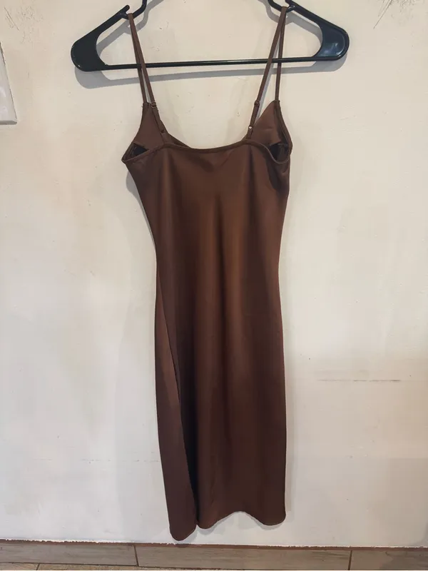 Sleek Brown Cowl-Neck Slip Dress - Image 3