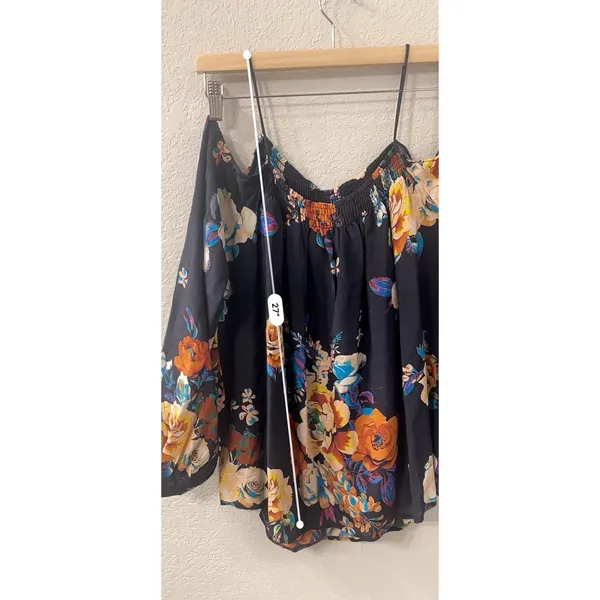 Anthropologie Maeve Tallie Blue Floral‎ Off the shoulder blouse Sz M Cottagecore - Image 4