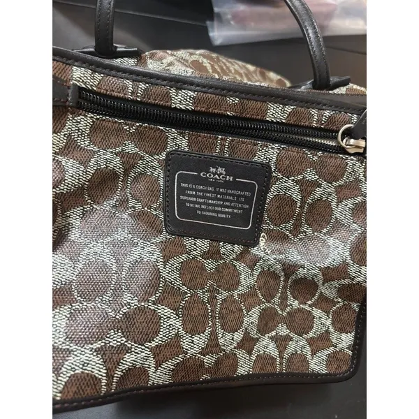 Coach F33504 Taxi Zip Top Tote In Signature Coated Canvas Women Bag Brown - Image 13