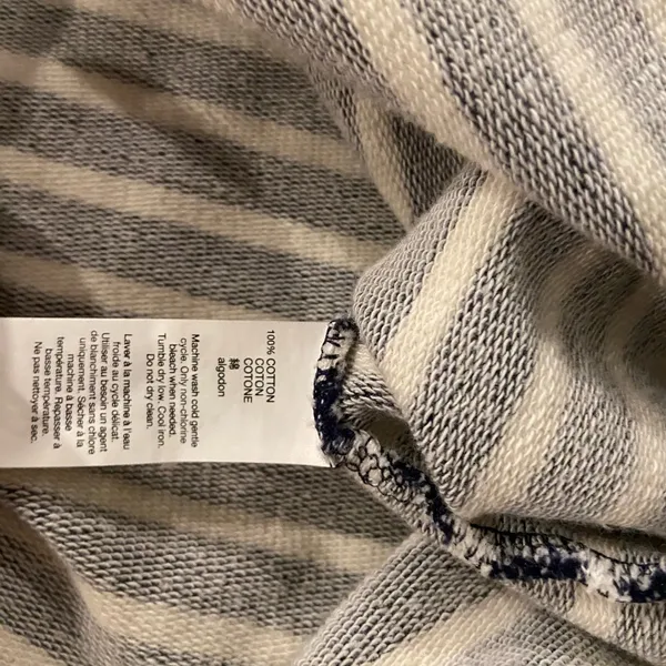 Gap Fit Size M Blue Cream Stripe Crew Neck 3/4 Sleeve Cotton Terry Sweatshirt - Image 11