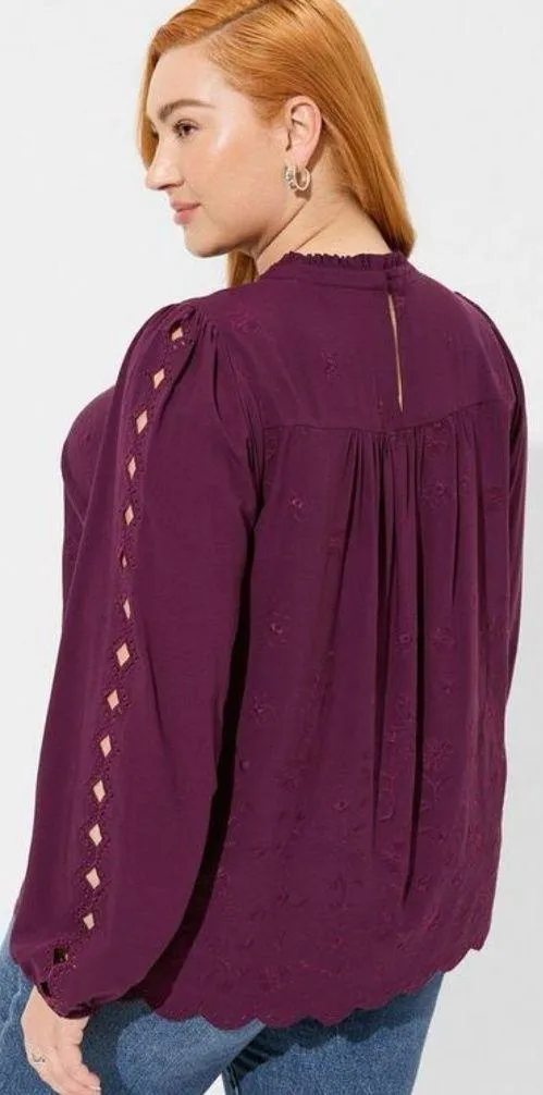 TORRID Challis Embroidered Cut Out Long Sleeve Blouse - Image 2