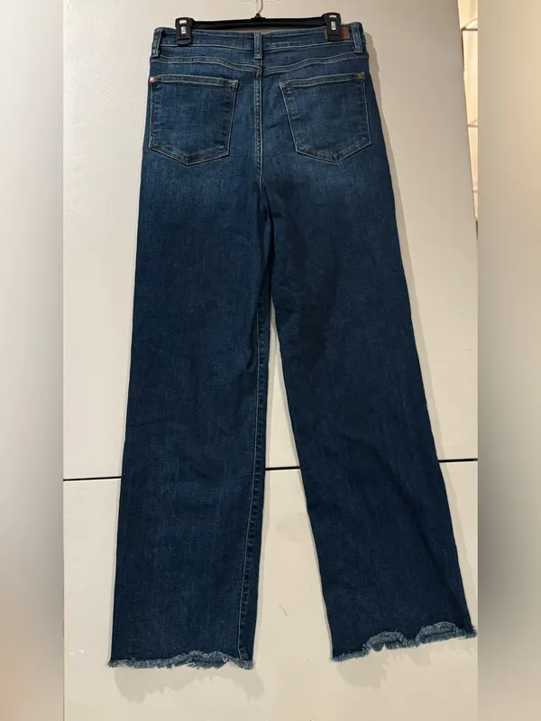 Judy Blue High Rise Exposed Button Fly Wide Leg Raw Hem Jeans Size 11/30 - Image 7