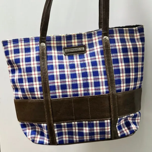 Vintage Longaberger Homestead Blue Plaid Canvas Tote Bag - Image 2