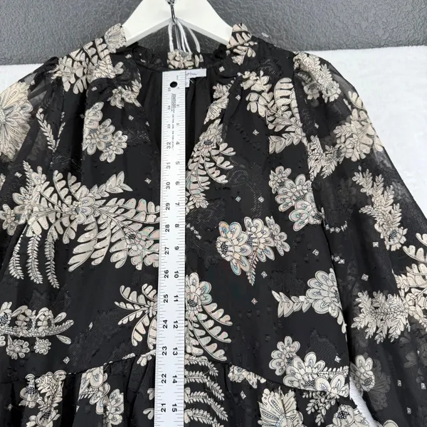 Polagram Black Floral‎ Tiered Maxi Dress Long Sleeve V-Neck Boho PSD3991-A Small - Image 3