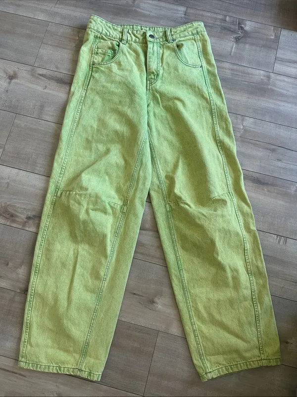 Urban Outfitters BDG Women's Green and Yellow Wide Leg Barrel Jeans Sz 24 - Image 6
