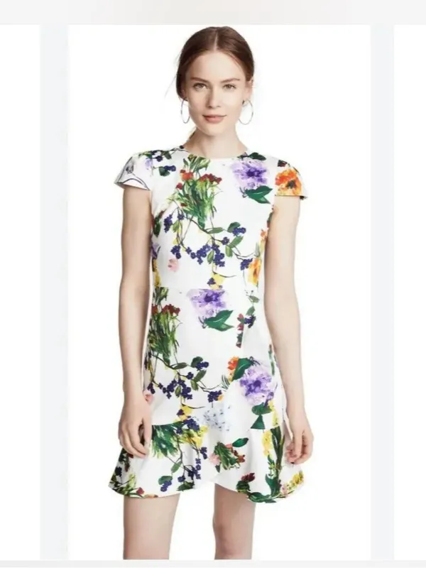 Alice + Olivia White Floral Kirby Mini Dress Size 6 - Image 4