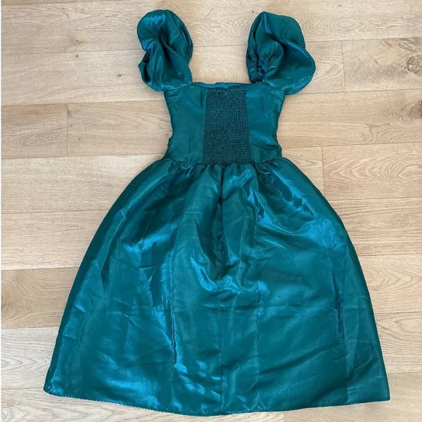 Lulu’s - Exclusive Charm Taffeta Puff Sleeve Midi Dress in Emerald Green - Image 4