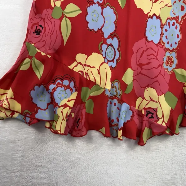 Vtg Harold’s Sz 14 Silk Skirt‎ Red Floral Ruffle Hem Pull On Bias Romantic Flowy - Image 3