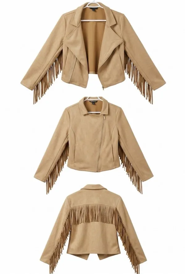 Trendy Tan Suede Fringe Cropped - Image 2