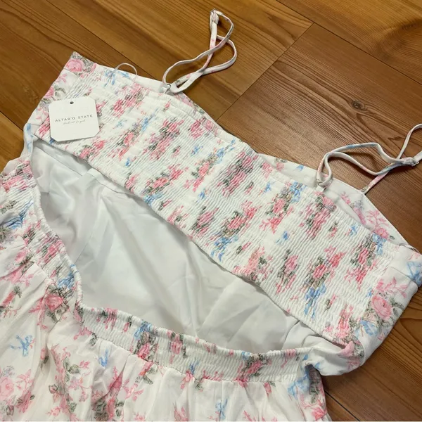 Altar'd State Floral Corset Milkmaid Mini Dress Lined White Pink Blue XL NWT - Image 8