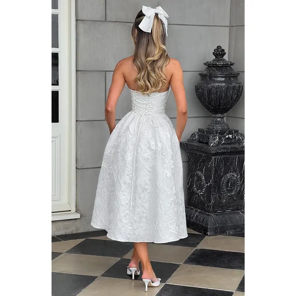 NWT Babyboo Saoirse Ivory Floral Jacquard Strapless Fit & Flare Midi Dress Sz S - Image 3