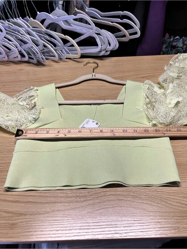 Free People Flutter By Crop Butterfly Sleeve Top Lemon L NWT - Image 12