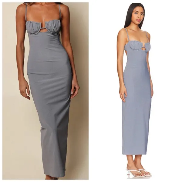 Montce Swim X Olivia Culpo Dark Denim Petal Long Slip Dress Size Medium - Image 9
