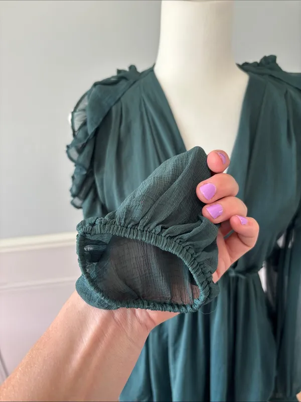 Free People Whimsy Fairycore Teal Green Ruffle Cold Shoulder Mini Dress | Sz 2 - Image 7