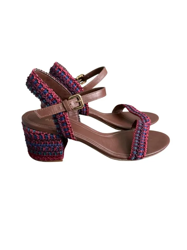 AREZZO Brown Leather Multicolor Woven Sandals Heels Size 8 - Image 8