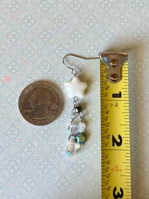Handmade Czech glass beads fairy cottage whimsical dangle earrings🌟🩵 - Image 5