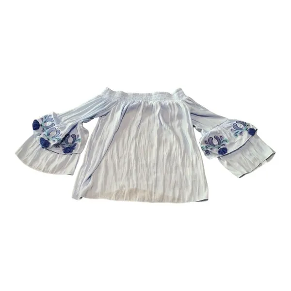 Lilly Pulitzer womens xxs blue off shoulder top tassle fringe flaw cute beachy - Image 3