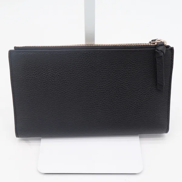 Kate Spade Wallet Womens Large Slim Bifold Black Pebbled Leather Gold Logo Exc - Image 3