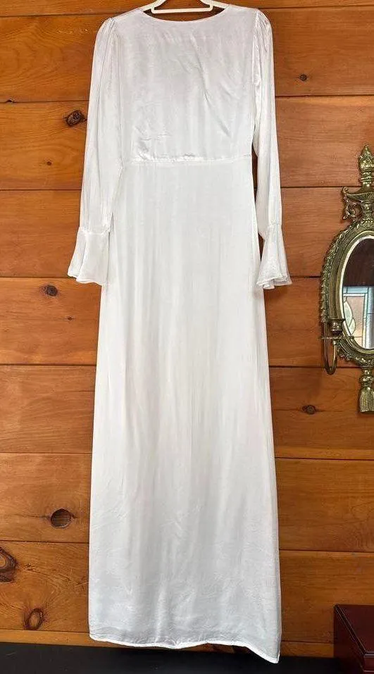 Lulus Elegant Celebration White Satin Long Sleeve Slip Maxi Dress Bridal Size M - Image 4