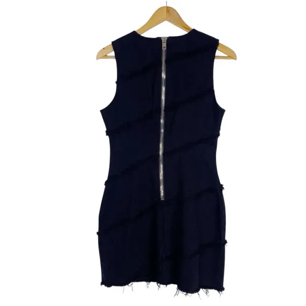 Alexander Wang Black Denim Mini Dress Diagonal Frayed Raw Hem Size 6 - Image 7