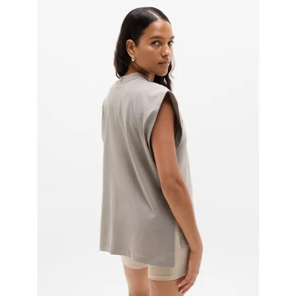 New Athleta M True Cotton Oversized Dolman Muscle Tee Mortar Mushroom Medium - Image 2