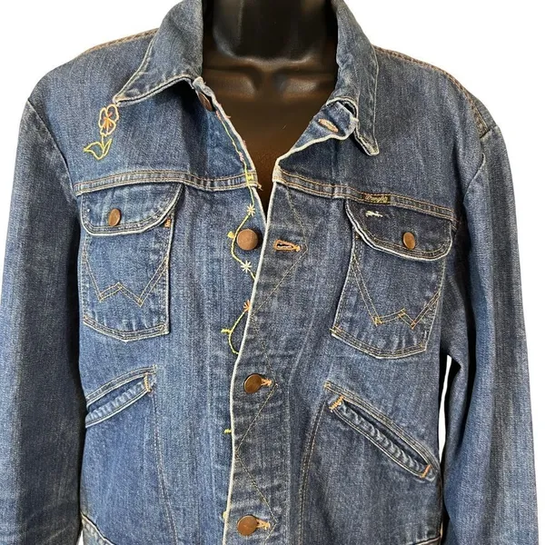 Wrangler Owl Embroidered Jean Trucker Jacket Vintage 70’s - Image 4