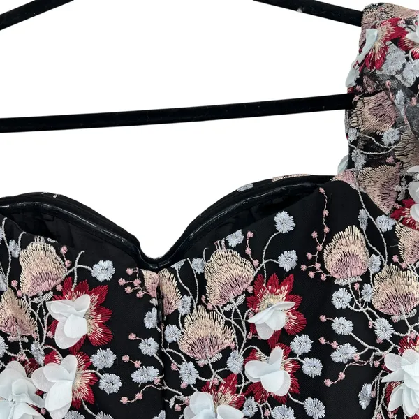 Dress‎ the Population Tara Floral Embroidered Black Multi Dress Size Large - Image 9