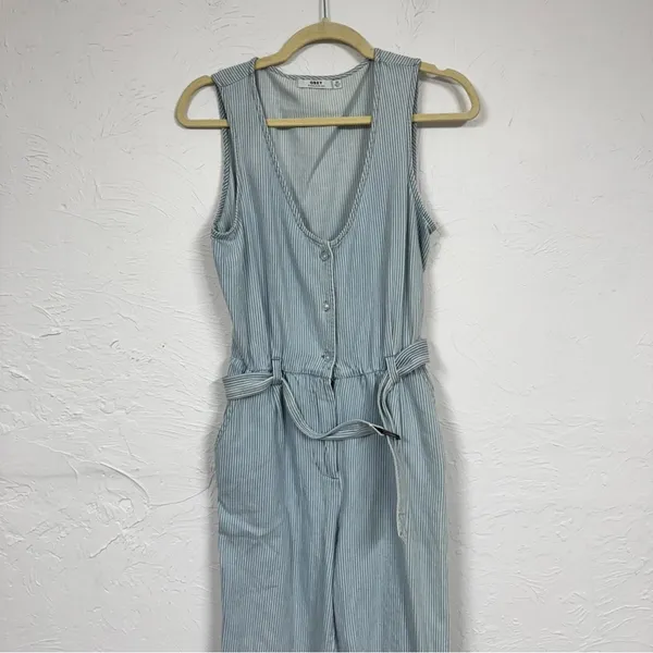 Obey Blue White Striped Sleeveless Jumpsuit Womens 27 Beachy Lightweight Casual - Image 4