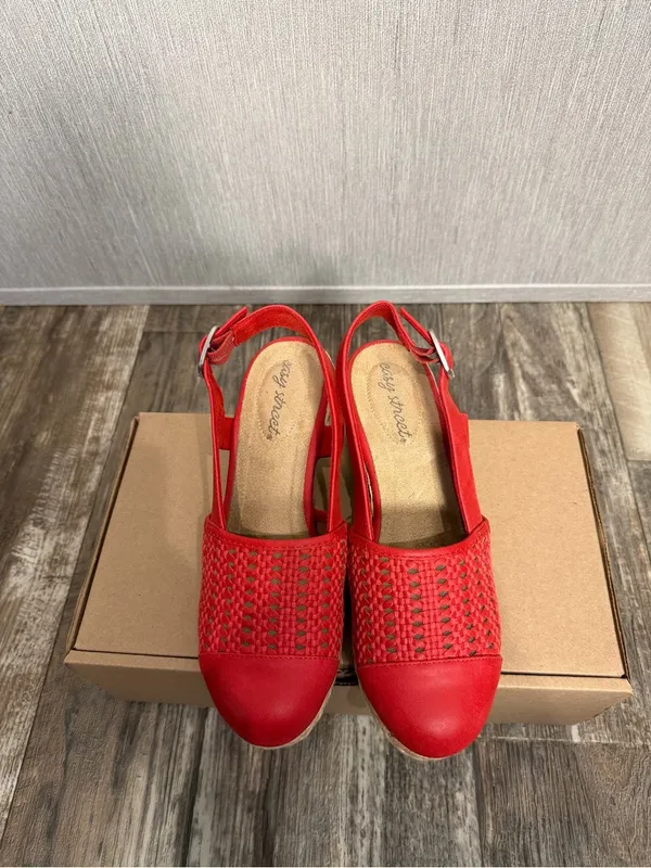 easy street Red Woven Espadrille Slingback Wedge Size 7 - Image 16