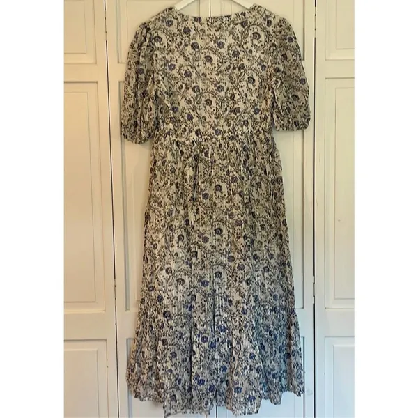Garrie B blue floral square neck puff sleeve midi dress size M - Image 11