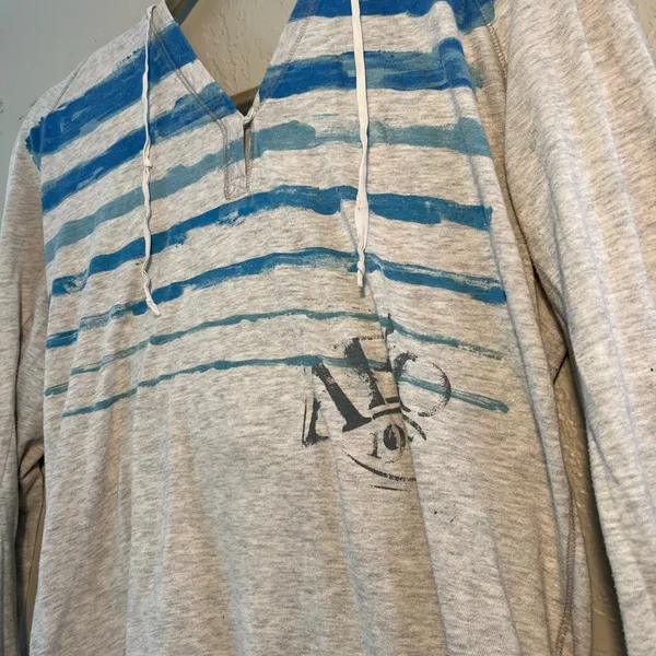 American Eagle Outfitters Y2K Blue and Gray Striped Hoodie SZ M 2000s Vintage - Image 5