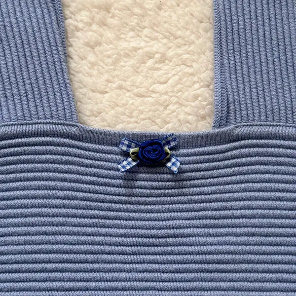 Hollister Coquette Blue Gingham Bow & Rosebud Square Neck Knit Tank - Image 3