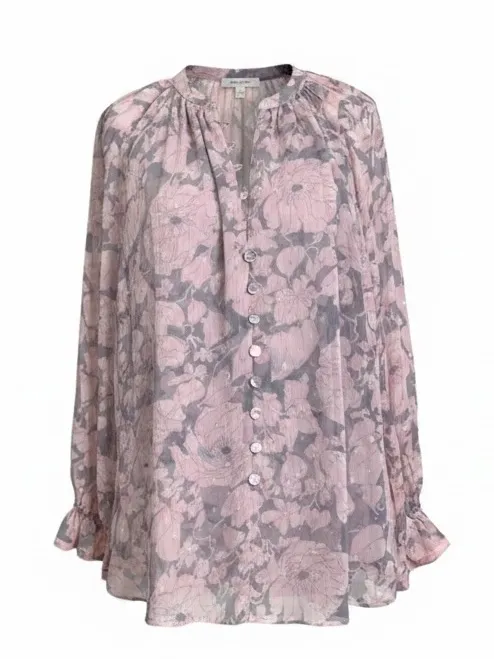 LoveStitch Pink and Grey Floral Sheer Blouse L - Image 2