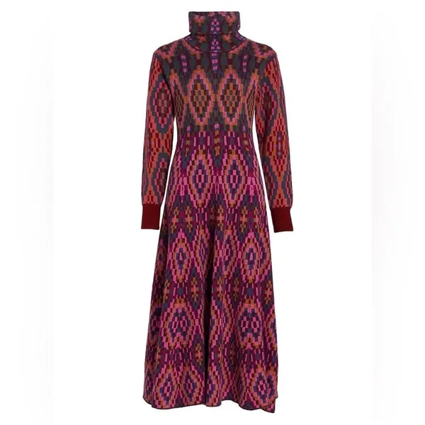 Farm Rio Tapestry Scarf Sweater‎ Maxi Dress Knit Pink Multi Small NWT - Image 14