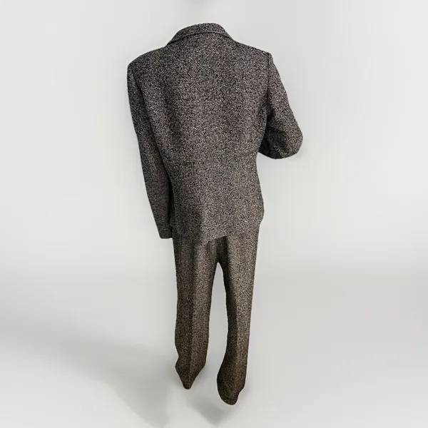 Vintage Carlisle Black White Marled tweed herringbone Pant Suit Wool Blend 12 - Image 6