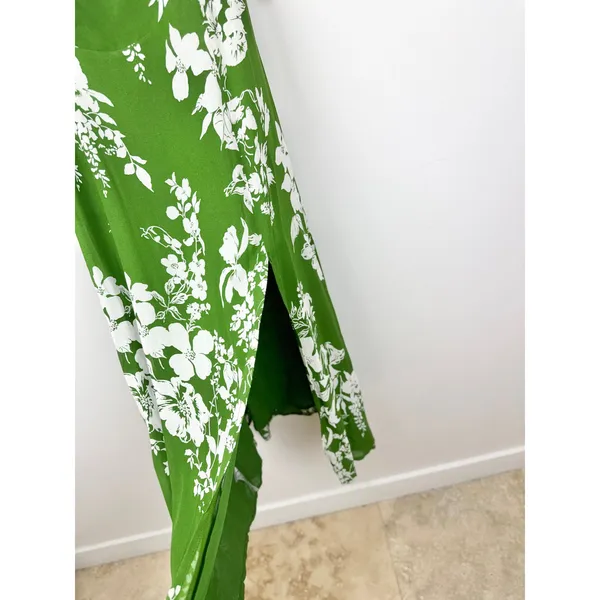Reformation Twilight Mystique Midi Dress Floral Viscose Green Square Neck US 8 - Image 5