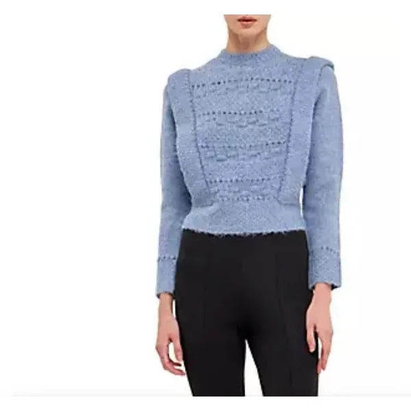 Endless rose Size L NWT BLUE CHUNKY WOOL KNIT DETAILED SWEATER $100‎ - Image 5