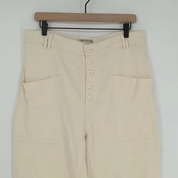 Urban Outfitters Women's High Waist Straight Leg‎ Cream Pants Size 12 Button Fly - Image 2