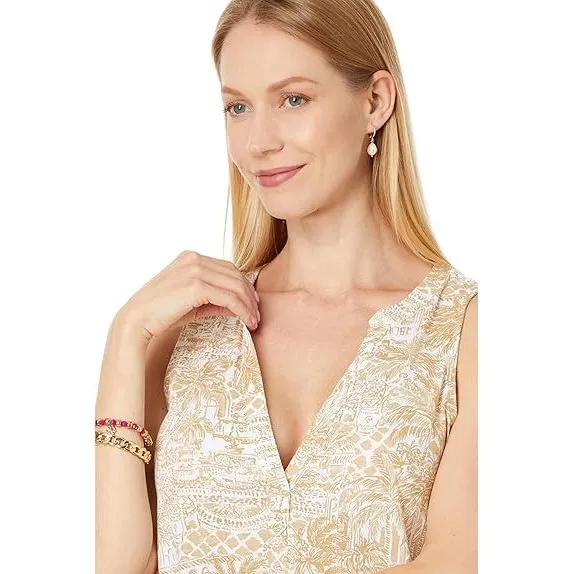 Lilly Pulitzer Dress‎ Women XS Gold White Etta Tropical Pima Cotton Shift V-Neck - Image 2