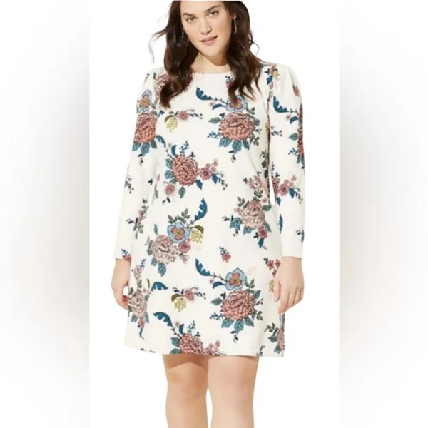 LOFT Floral‎ Shift Dress Plus Size 20 Long Sleeve Knee Length Casual Work - Image 2