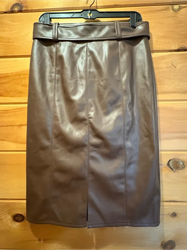 Marc New York NWT size Small Chocolate Brown Faux Leather Belted Pencil Skirt - Image 3