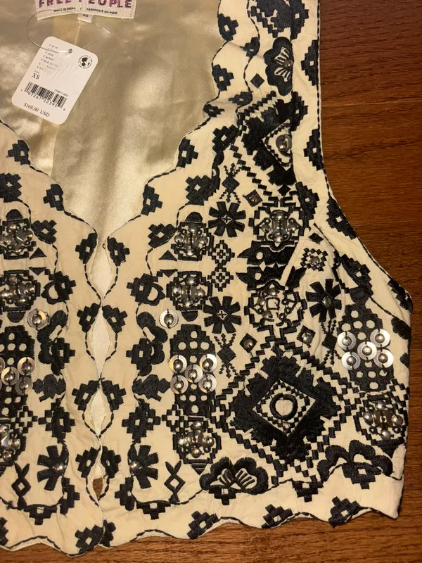 Free People NWT bohemian Marigold Embroidered Embellished Vest - Image 5
