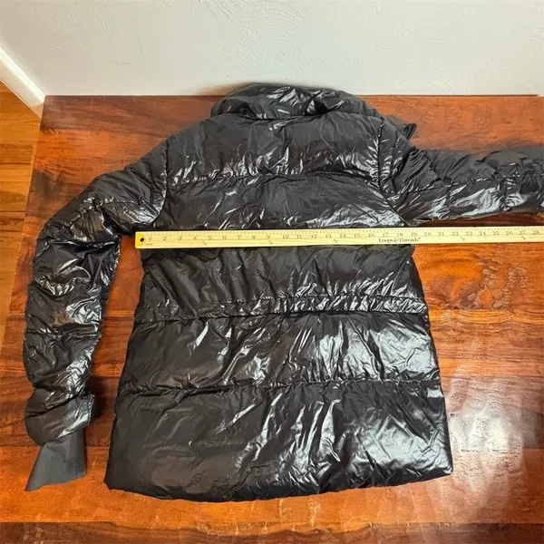 Alo Athleta‎ Puffer Jacket Womens XS Black Shiny Full Zip Quilted Rib Cuffs - Image 8