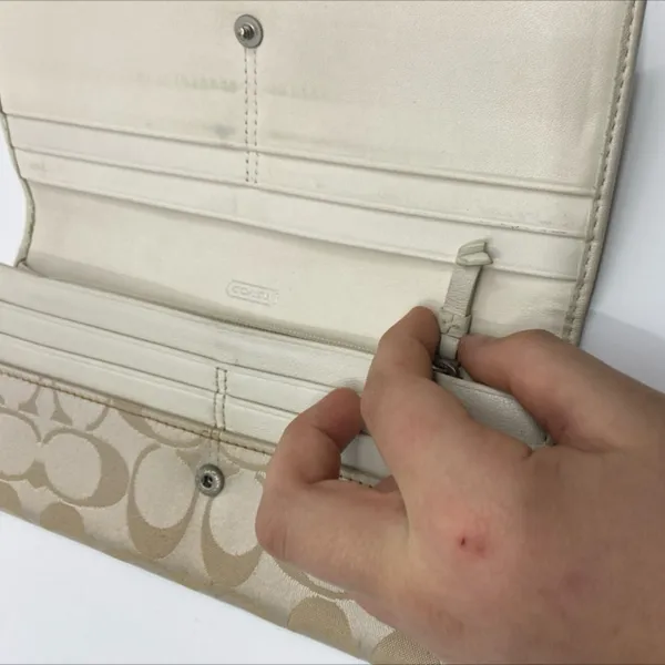 Coach Signature C Buckle Flap Beige Cream Canvas Leather Wallet - Image 7