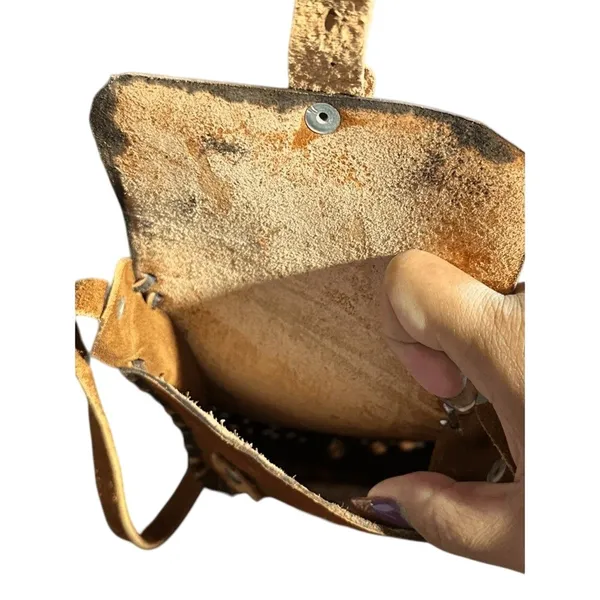 Vintage Mexican Leather Crossbody‎ Bag Monterrey Souvenir Hand-Stitched Floral - Image 5