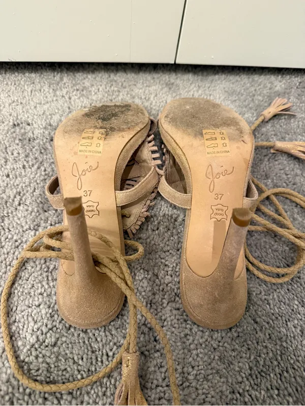Joie Woven Lace-Up Heels in Light Tan - Image 3