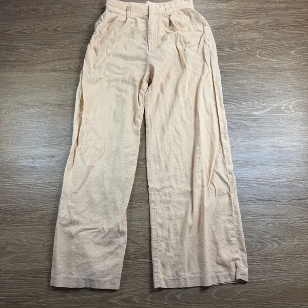 Abercrombie & Fitch Womens S Short Linen Blend Wide Leg Pants Peach High Rise - Image 3