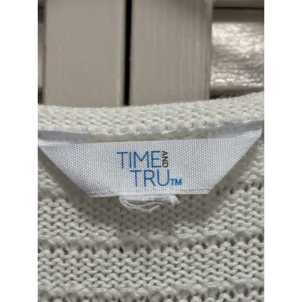 Time & Tru White/Tan Striped Chunky Knit‎ Short Sleeve Sweater Size XL/2XL - Image 2