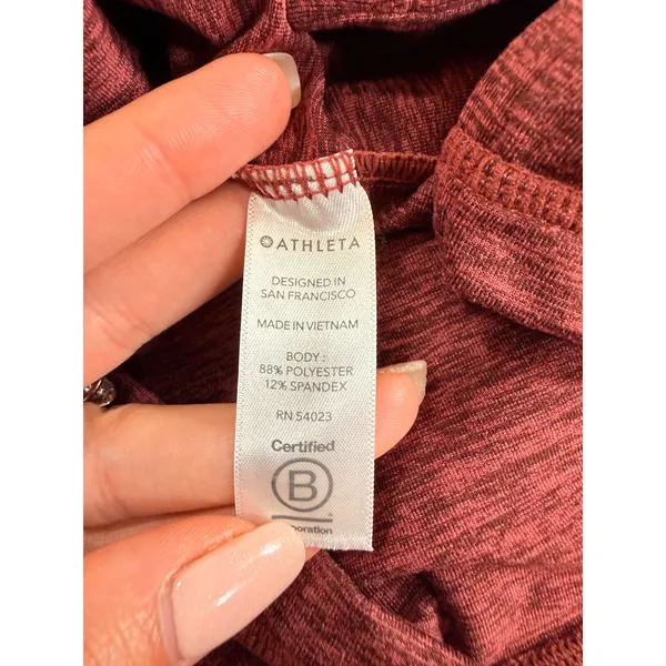 Athleta Uptempo Burgundy Heather Space Dye Cropped Active Hoodie Size Small - Image 8